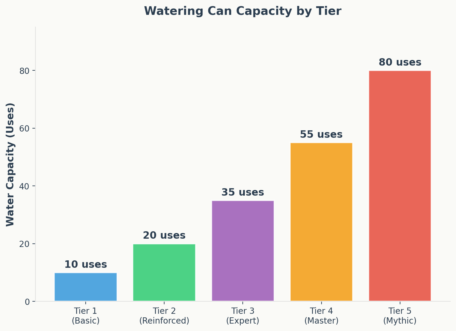 Watering can capacity by tier showing 10 to 80 uses