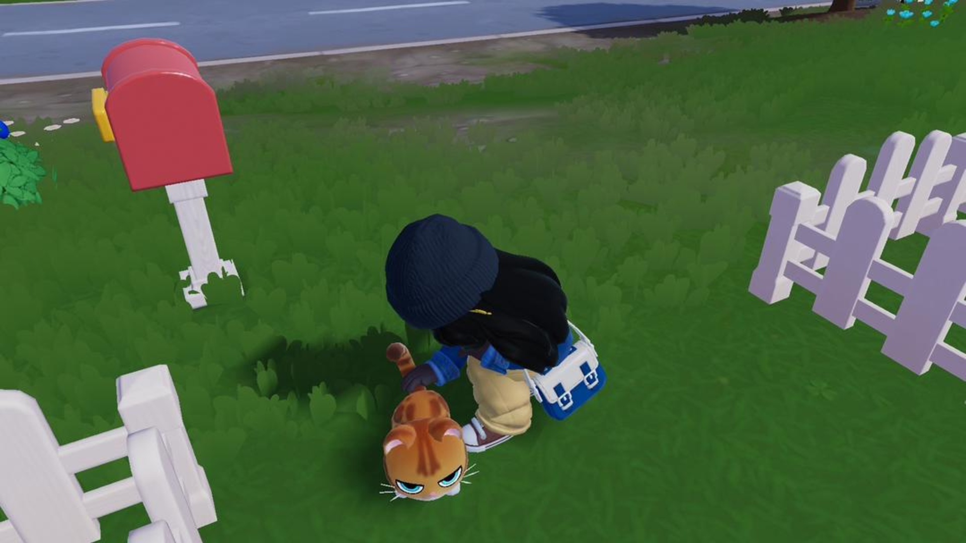Heartopia gameplay showing a player petting and bonding with a cat at the pet care center