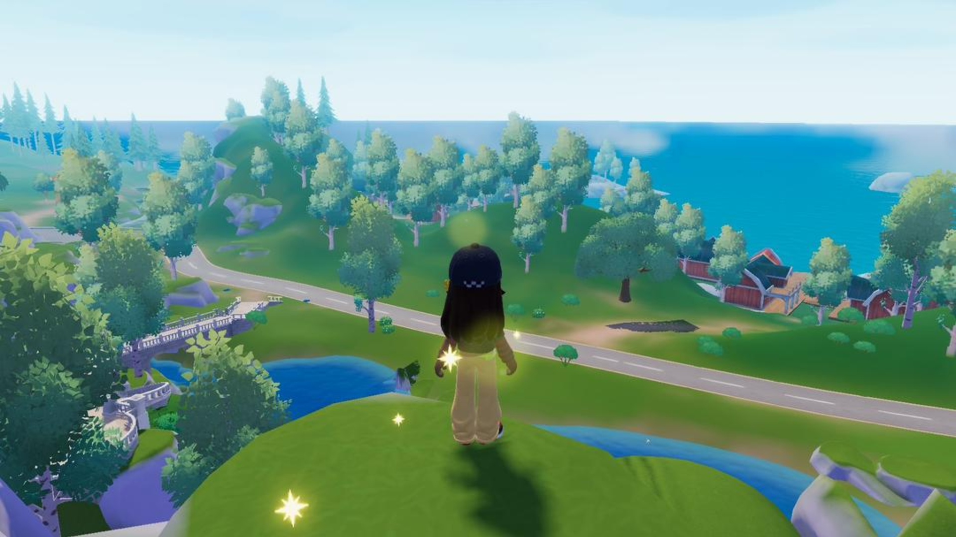 Heartopia gameplay showing garden plots with crops growing on player home land