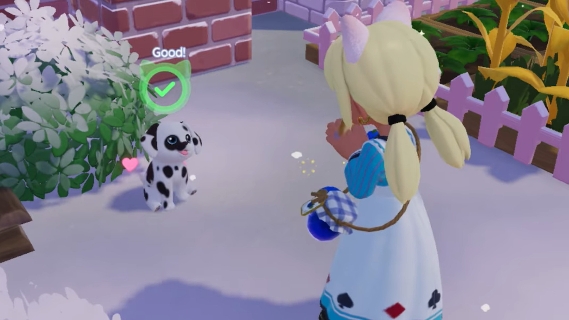 Heartopia outdoor town scene where pets can be walked and cared for