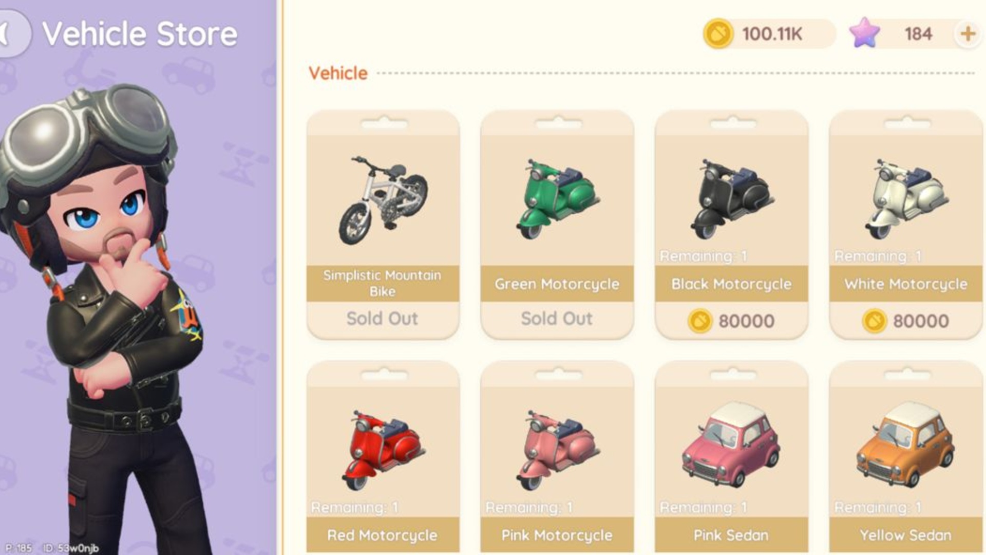 Heartopia Vehicle Store showing all available vehicles for purchase