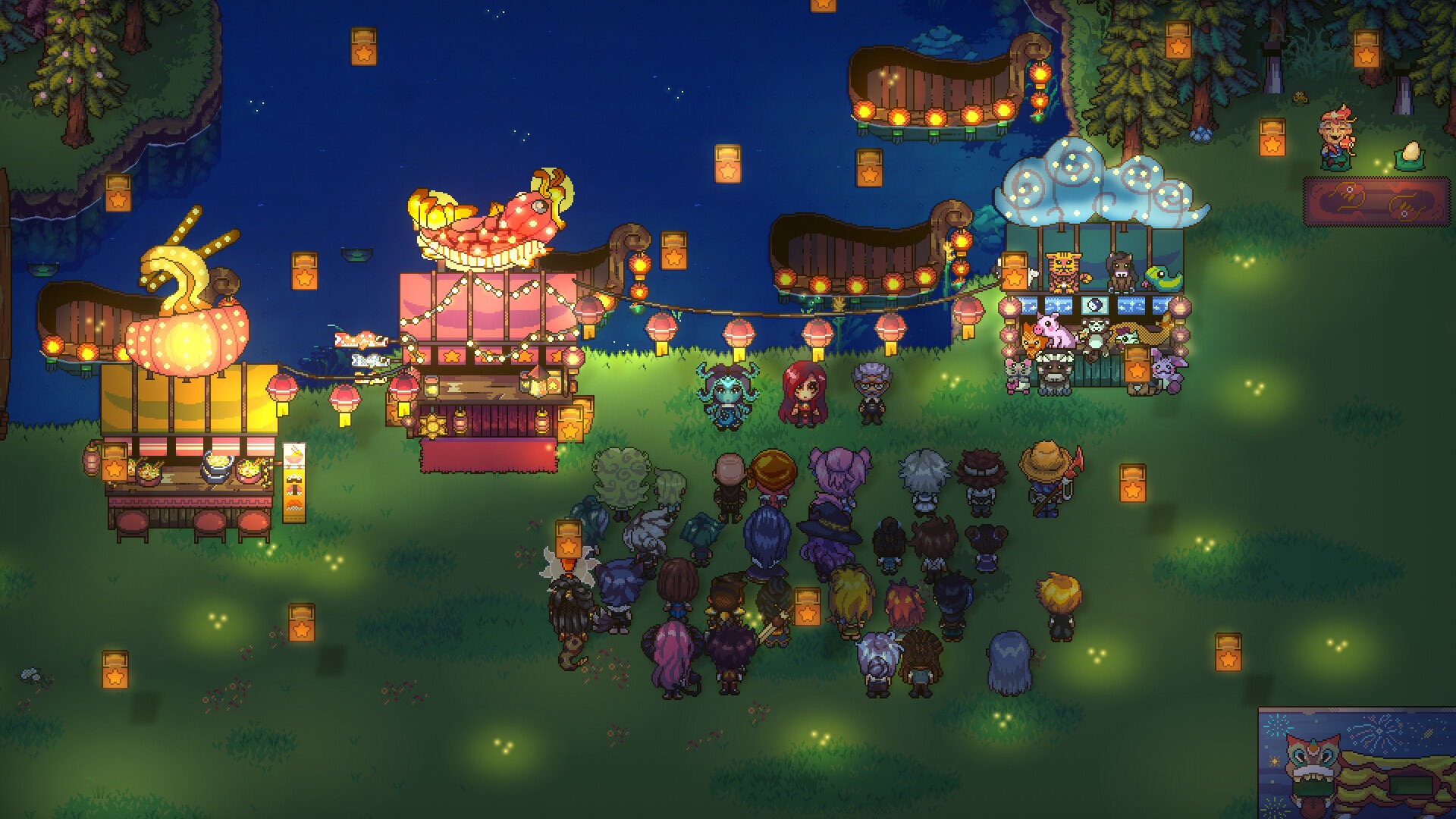 Sun Haven lantern festival evening market lined with warm glowing paper lanterns and stalls